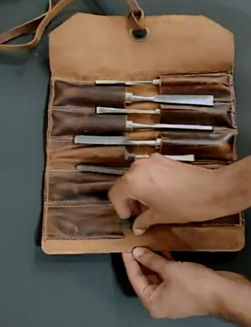Leather Tool Roll Up Pouch - Leather Tool Wrench Roll/Chisel Bag by Rustic Town