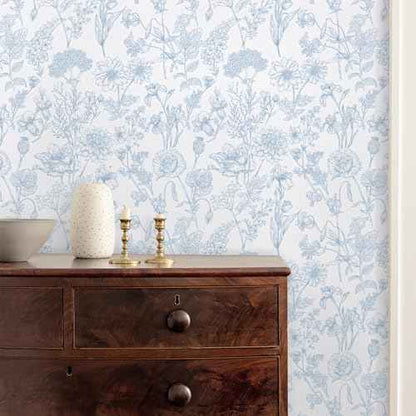 EeeComing Floral Peel and Sick Wallpaper Boho Contact Paper Modern White and Blue Peel and Stick Wall Paper Removable Self Adhesive Wallpaper for Bedroom Bathroom Cabinets Vinyl Roll 17.3¡±X118.1¡±