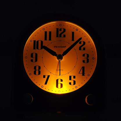 Peakeep Analog Alarm Clock Non-Ticking Silent, Optional 7 Wake-up Sounds with Volume Control, Nightlight and Snooze, AA Battery Operated (Green)