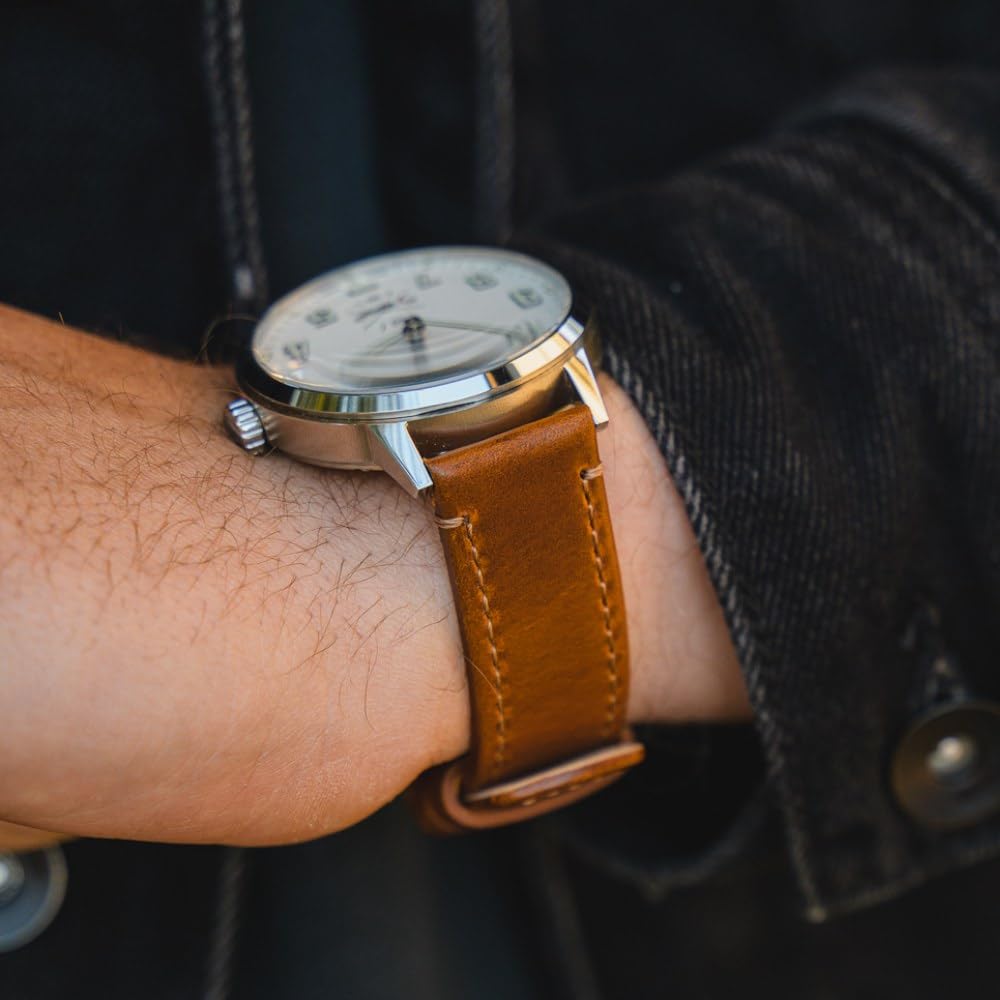 BARTON WATCH BANDS Quick Release Top Grain Leather Watch Band Strap, Caramel Tan Leather, 22mm