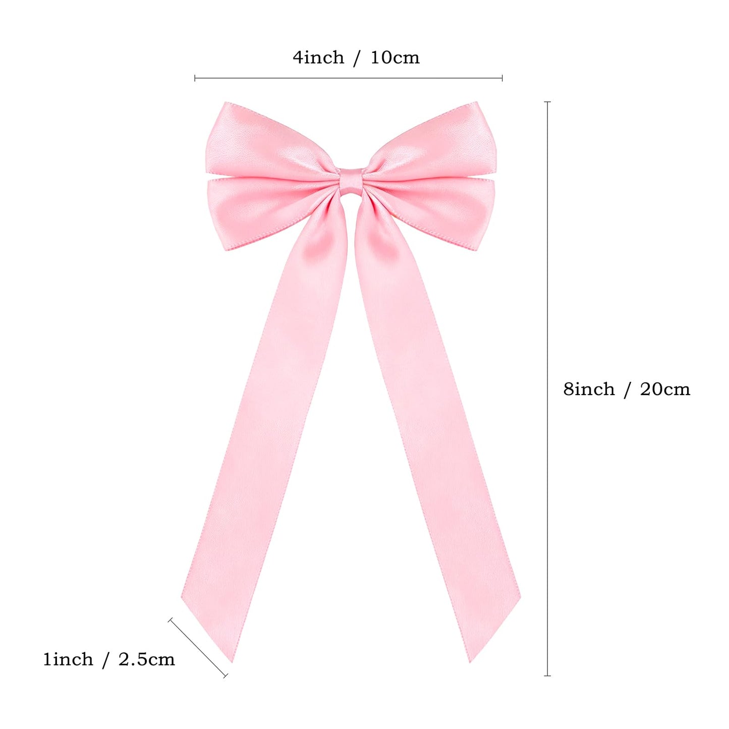 50Pcs Pink Satin Bows for Christmas Tree, 4 x 8 inch Xmas Ornaments with Pre-Made Twist Ties & Self-Adhesive, for Tree Cabinet Front Door Wreath Holiday Home Decor