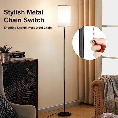 Tall Floor Lamp Set of 2 with Linen Shade - 3 Color Temperature, Black, LED Bulbs, Pull Chain Switch, Easy Assembly(2 Pack)