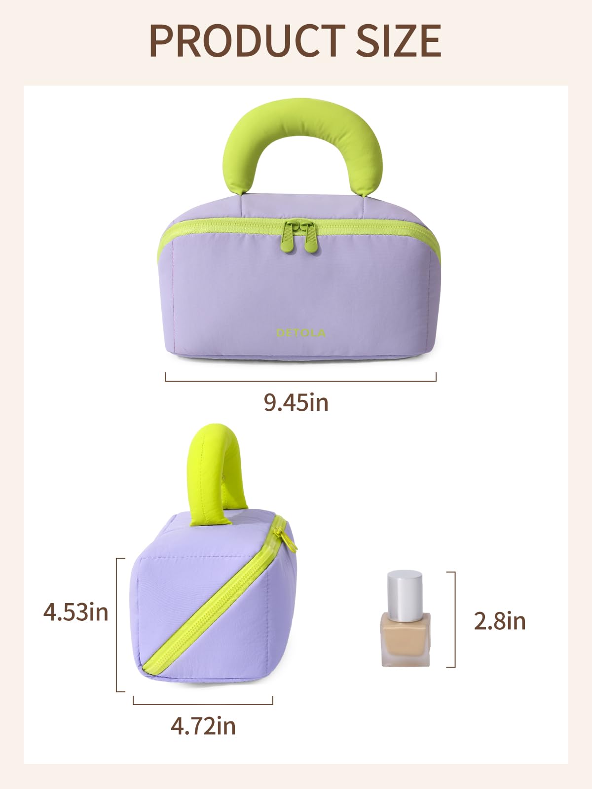 Detola Travel Makeup Bag, Cosmetic Bags for Women Lay Flat Makeup Bag with Compartments and Handle Waterproof Toiletry Bag Wide Open Portable Pouch Travel Essentials Gifts for Women, Purple