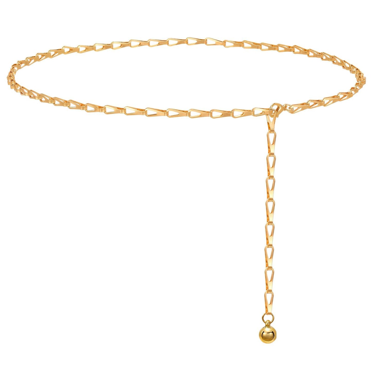 WHIPPY O-Ring Metal Waist Chain Belt Women Fashion Adjustable Body Link Belts for Jeans Dresses, Gold Link M