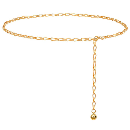 WHIPPY O-Ring Metal Waist Chain Belt Women Fashion Adjustable Body Link Belts for Jeans Dresses, Gold Link M