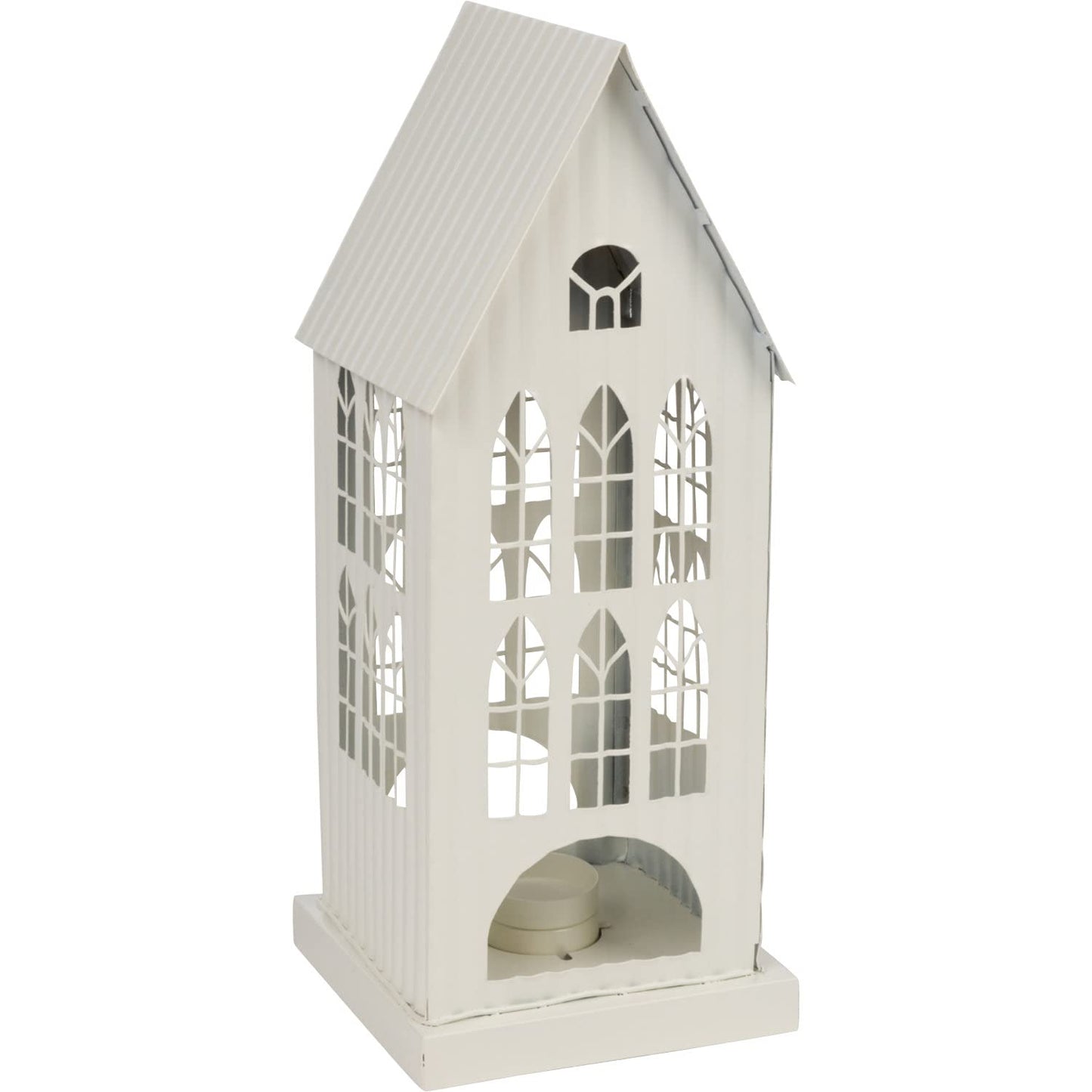 Orchid & Ivy 12.5-Inch Tall Rustic White Galvanized Metal Decorative Tin House Candle Holder Country Farmhouse Tabletop Mantel Shelf Tea Light Lantern Indoor Outdoor Home Decor