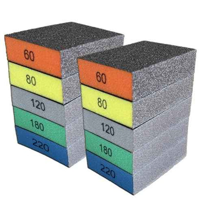 10-Pack Sanding Sponge, Five Grits Per Pack (60/80/120/180/220), Washable & Reusable Sanding Block for Wood, Drywall, Metal, and Glazing, Ergonomic Hand Sanding Tool