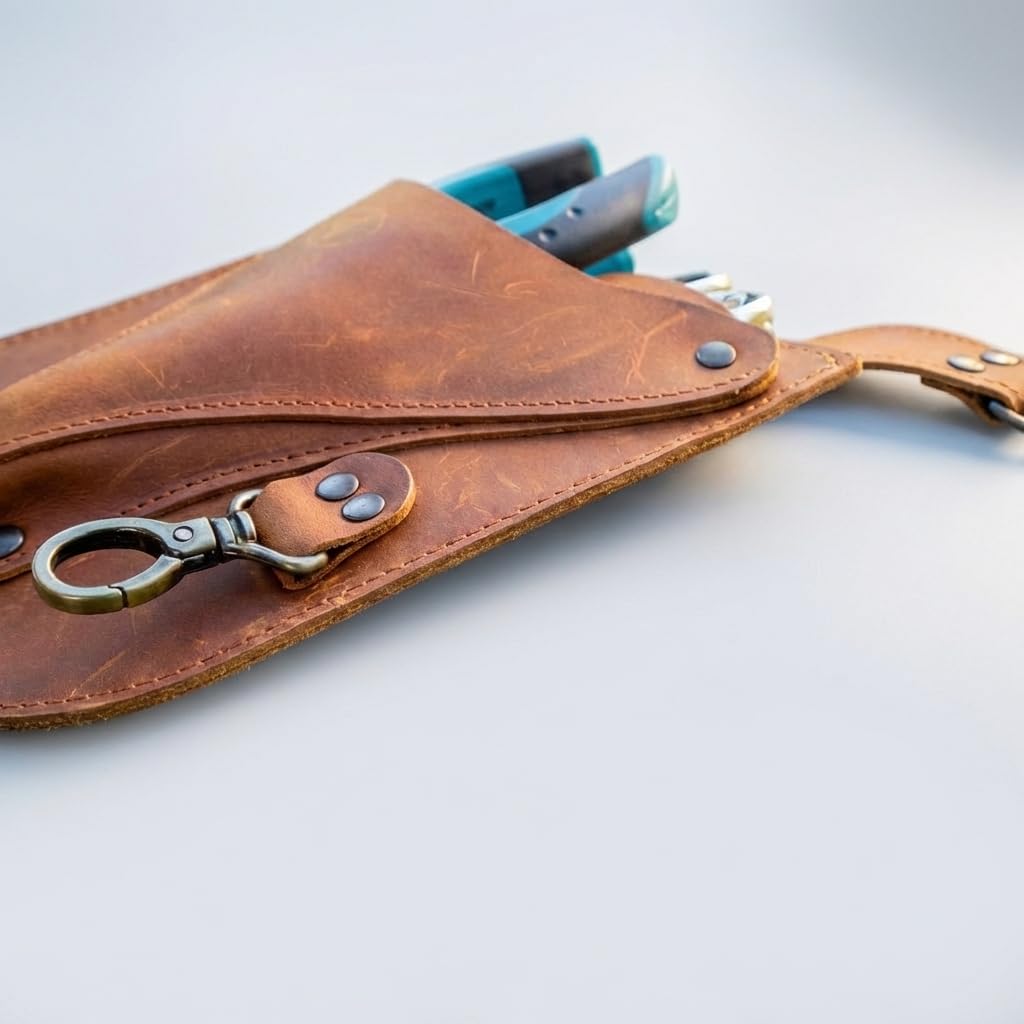 TORAKIP Leather Florist Tool Belt – Garden Tool Pouch with Adjustable Belt, Genuine Leather Gardening Waist Bag for Florists & Gardeners, Utility Floral Tool Holder, Warm Brown
