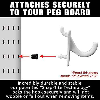 PegPro¢ç J Hooks Kit for Standard ¡°Wood Fiber¡± pegboard ? Durable Plastic Pegboard Hooks - for Garage, Kitchen, Craft Room, and More (J Hook - 24 Pack, White)