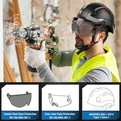 Safety Helmet with Build-in Visor, Hard Hat with Vented Design, ANSI Z89.1 Certified, Ideal for Industrial and Construction
