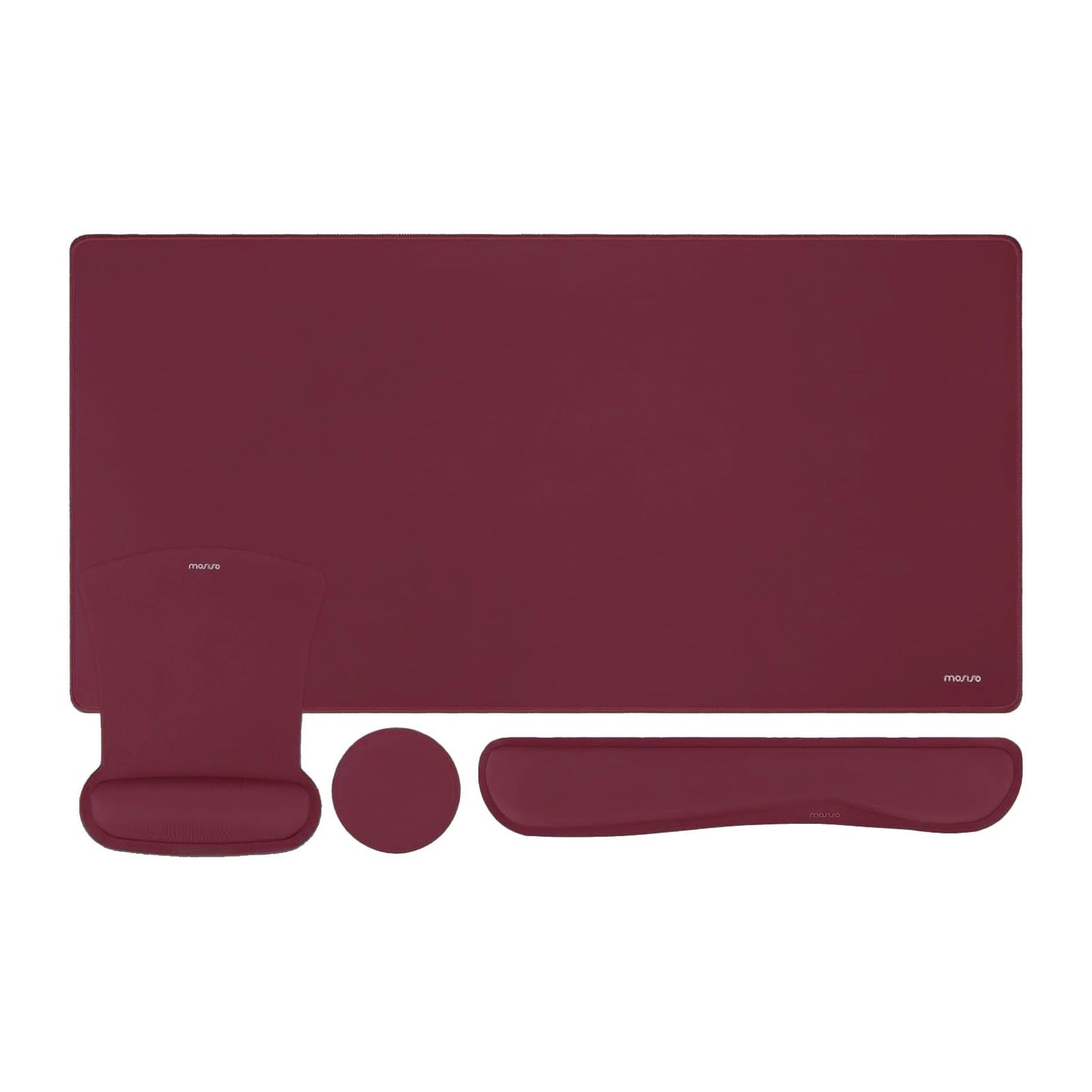 MOSISO Keyboard Mouse Pad Set, Large Gaming Mousepad&Keyboard Wrist Rest&Mouse Wrist Rest&Coaster, Ergonomic Non-Slip Mousepad&Easy Typing Cushion with Memory Foam for Home Office, Wine Red
