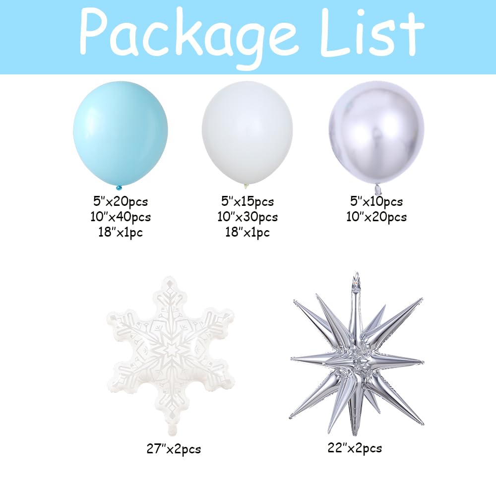 Snowflake Balloon Garland 141PCS Blue and White Balloon Arch Kit for Winter Christmas Little Snowflake is Coming Baby Shower Birthday Party Decorations