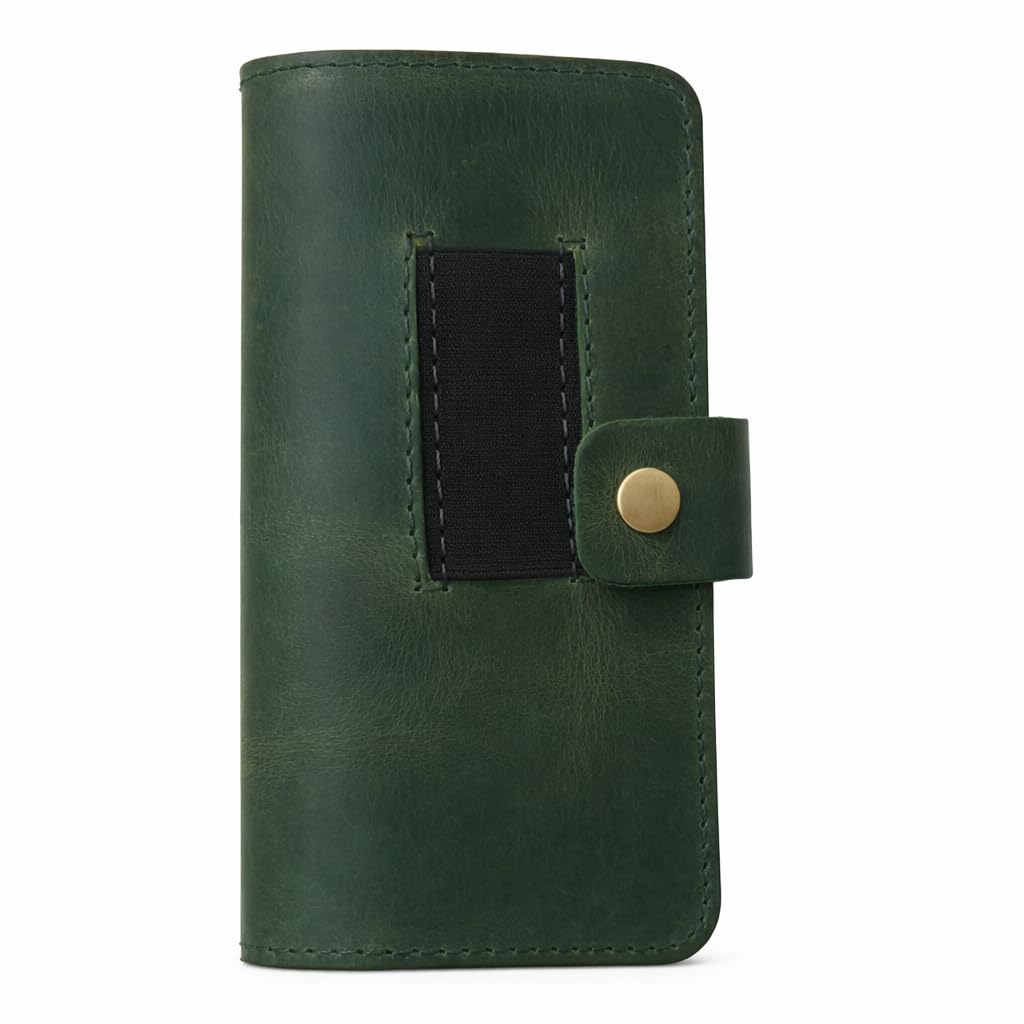 CestAntiQ, Distressed Leather Checkbook Cover with Pen Holder Full Grain Green Leather Check Book Cover for Personal or Duplicate Checks Executive Checkbook Wallet for Men Women Slim Gift Organizer