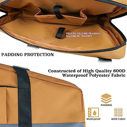 KUNN Framing Nailer Bag with Adjustable Shoulder Strap,Dual Lockable Zipper,Extra Pockets for Hitachi NR83A,NuMax SFR2190