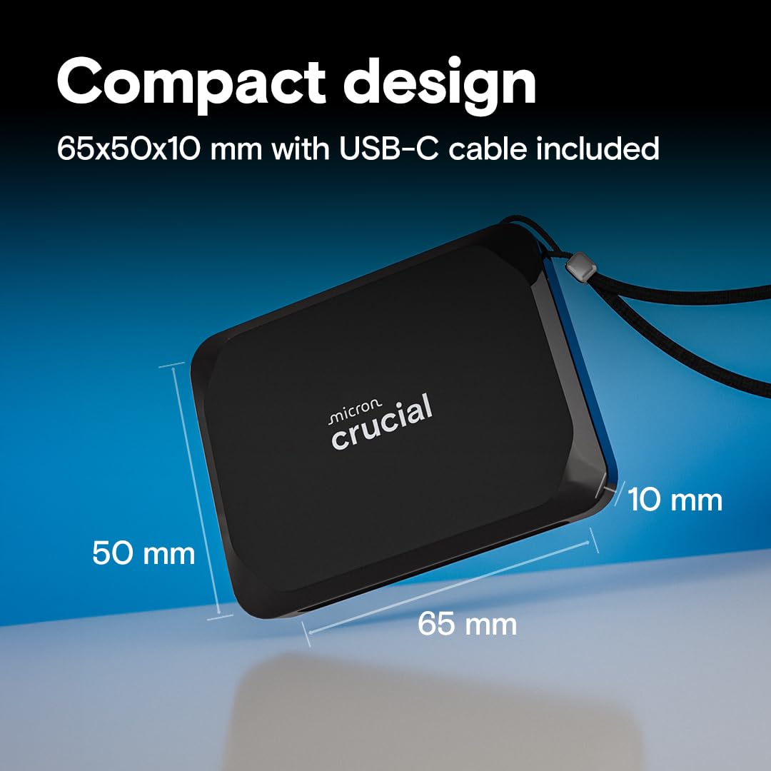 Crucial X9 2TB Portable SSD, Up to 1050MB/s, USB 3.2 USB-C, External Solid State Drive, Compatible with Windows, Mac, & Android, Reliable Storage for Games, Files, & Backups, Black - CT2000X9SSD902