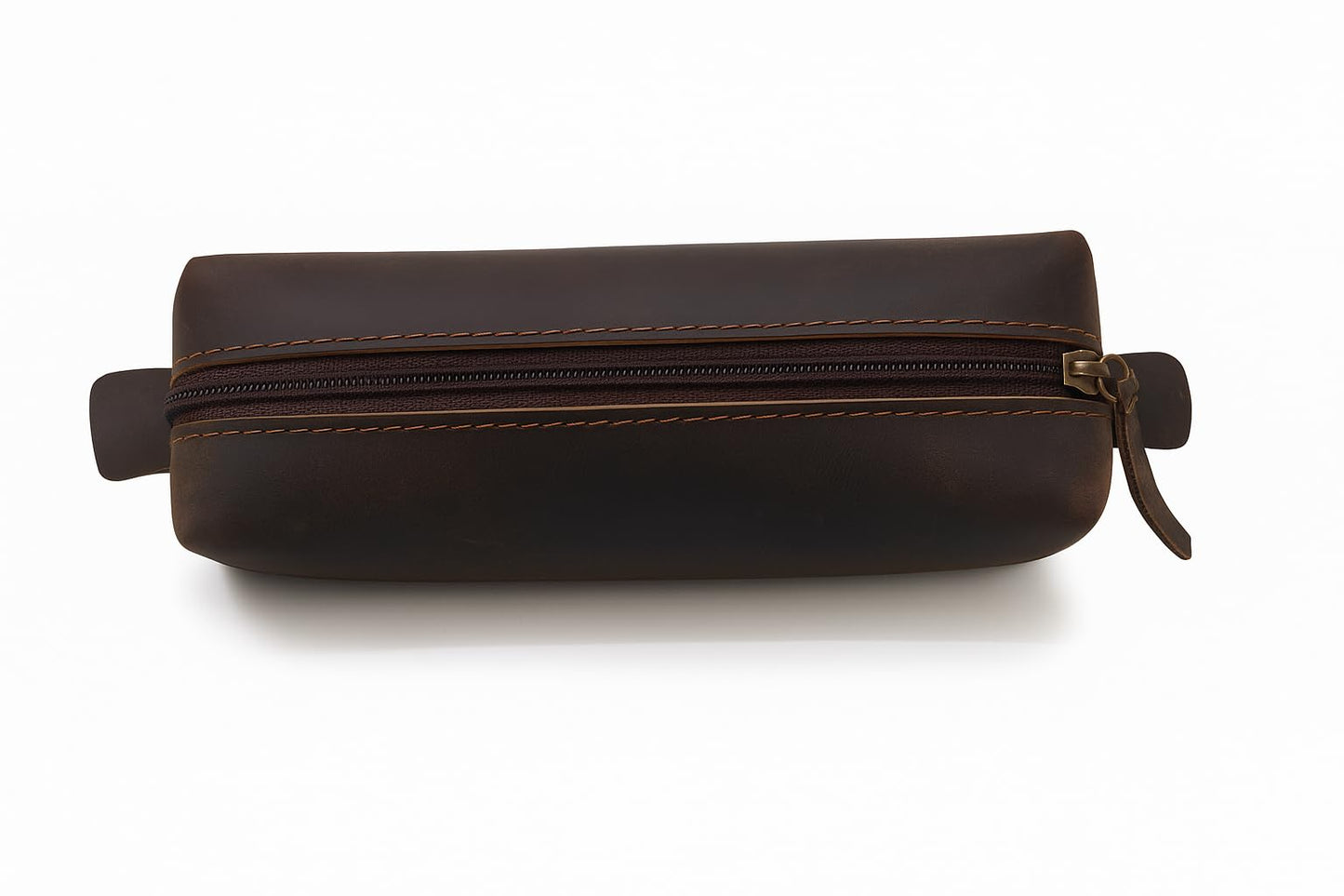 PavinCrafter Genuine Leather Toiletry Bag for Men & Women – Travel Bathroom Organizer Kit, Makeup & Cosmetic Pouch, Compact Dopp Kit with Heavy-Duty Zipper, Handmade Dark Brown Travel Case