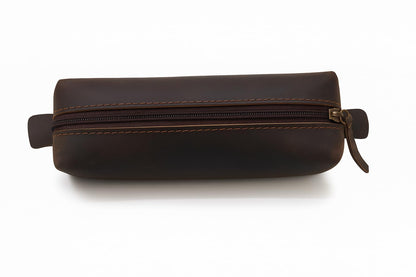 PavinCrafter Genuine Leather Toiletry Bag for Men & Women – Travel Bathroom Organizer Kit, Makeup & Cosmetic Pouch, Compact Dopp Kit with Heavy-Duty Zipper, Handmade Dark Brown Travel Case