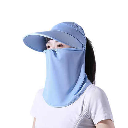 Outdoor UV Sun Protection Waterproof Breathable Face Neck Flap Cover Folding Sun Hat for Men/Women (Cotton Polyester, Sun Hat2-blue1)
