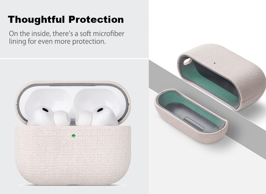 Haobobro Handmade Case - for AirPods Pro 2 Case Cover - Selected Skin-Friendly Vegan Leather, Woolen Fabric Cloth Style, Drop Protective Hard Cover for AirPods Pro 2nd Generation Earbuds - White