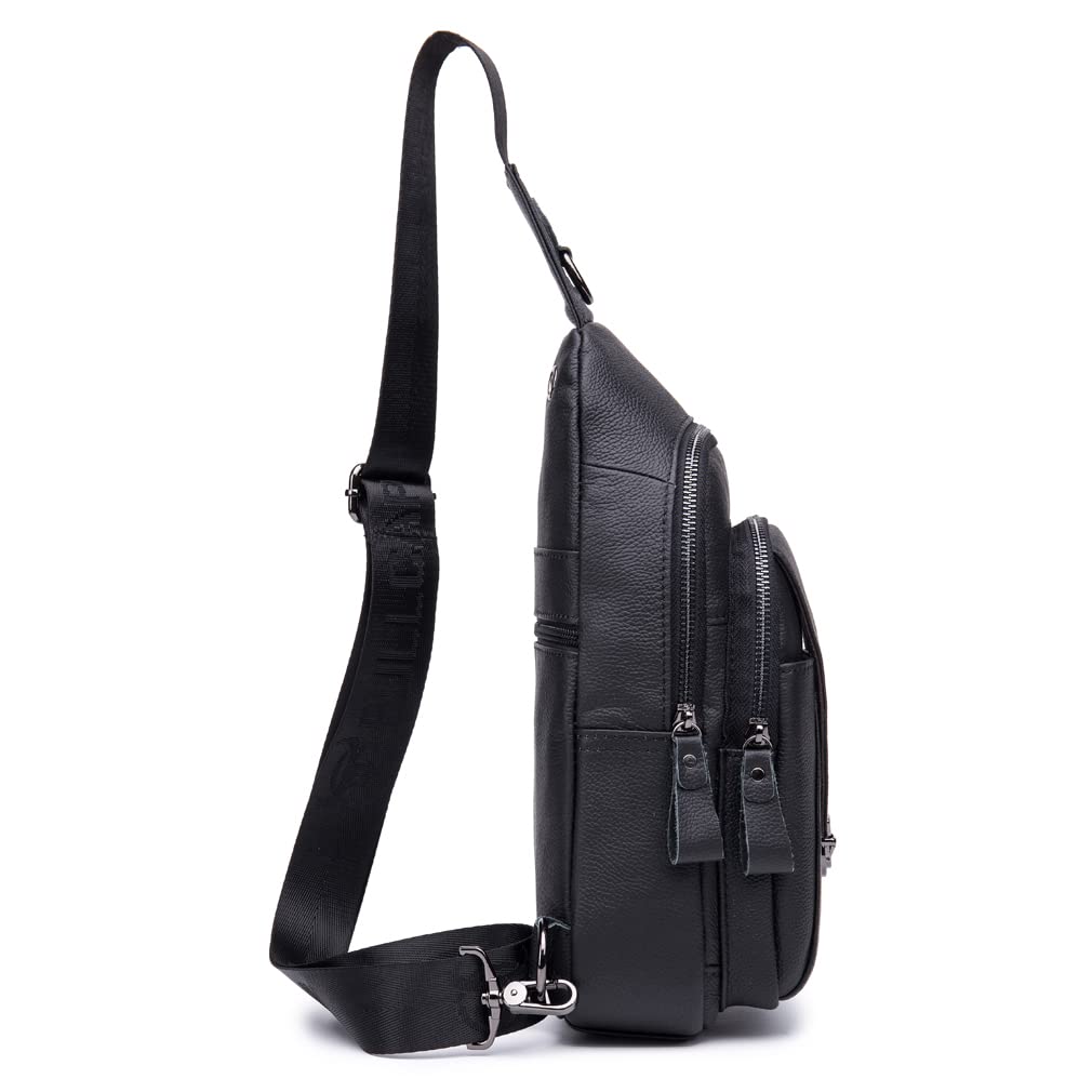 KPYWZER Vintage Leather Sling Bag Bags for Men Women Backpack Shoulder Messenger Crossbody Outdoor Travel Hiking Camping Tactical Chest Pack Daypack Black