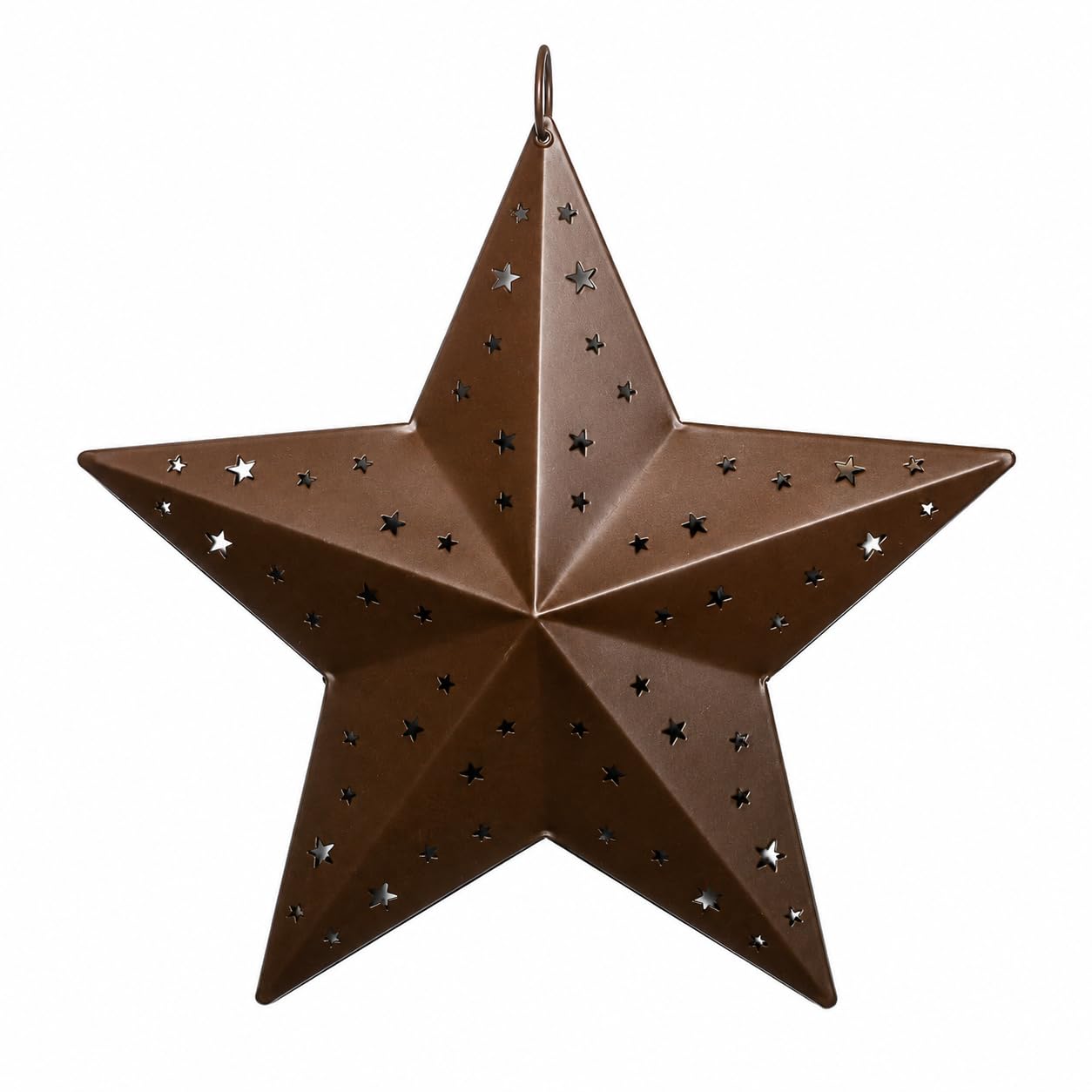 HAPPY DEALS ~ Rustic Metal Star Wall Decor Set of 2 with Punched Star Cutouts, 8 Inches, Brown