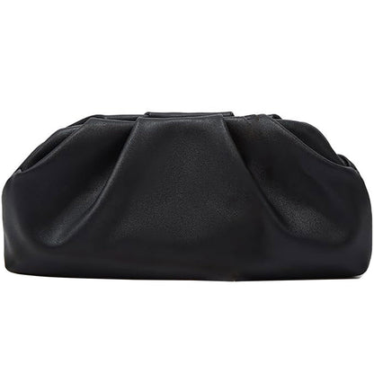 Amszke Black Clutch for Women, Vegan Leather Evening Purse, Soft Pleated PU Formal Clutch Bag for Weddings Proms Cocktail Parties, Dressy Party Accessories-Gemma