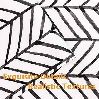 MulYeeh 17.5'' x 118'' Adhesive Peel and Stick Paper Herringbone Black White Wallpaper Removable Wall Covering Prepasted Decorative