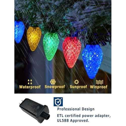 HIITEN Bluetooth C9 Christmas Lights Outdoor 39FT 50LEDs, DIY Chasing Effects Smart LED Christmas Lighting, APP Remote Controlled Extendable Color Changing Xmas Light with Timer Music Sync