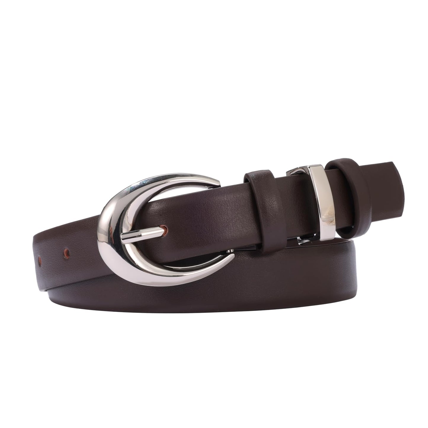 KONQUWA Women's Cow Leather Belt for Jeans Pants Fashion Ladies Skinny Dress Waist belt with Gold Buckle (Coffee/Silver Buckle,27″-33″)
