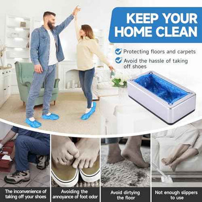 Shoe Covers Dispenser with 200pcs Shoe Cover Disposable Non Slip,Automatic Shoe Covers Dispenser with 200 PCS Disposable Shoe Covers for Home, Office, Supermarket, Factory, Lab (Silver)