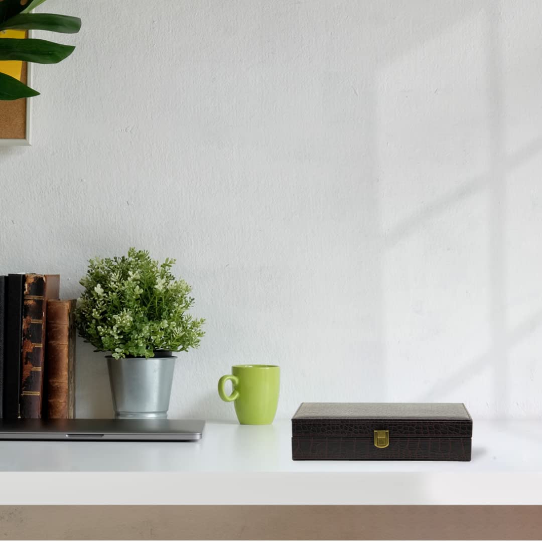Decorebay Iconic Vegan Crocodile Leather Cufflink, Ring Storage Box and Organizer