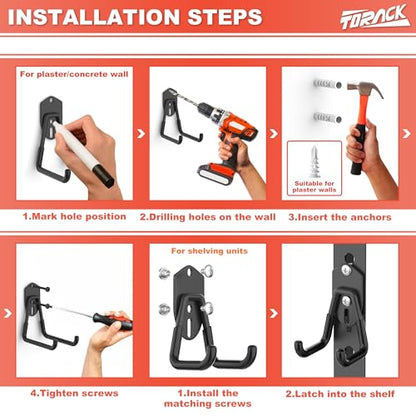 TORACK 15 PCS Garage Storage System Hooks, Shelving Hooks for Keyhole Shelving Units Wall Mount Utility Hooks for Tools, Ladders, Cords, Folding Chairs, Shovels and Rakes(Black)