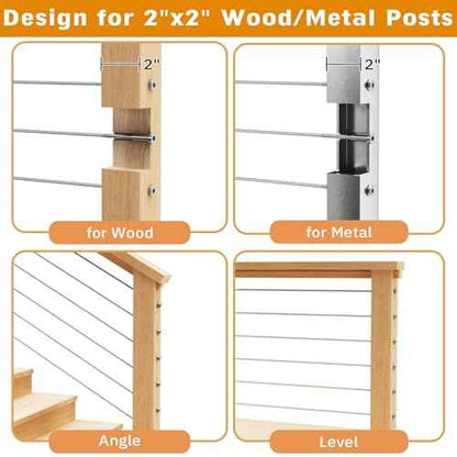 Invisible Cable Railing Kit - 50 Pack 1/8" T316 Stainless Steel Invisible Receiver Swage Stud End for 2"x2" Wood Metal Post - Deck Cable Railing Hardware