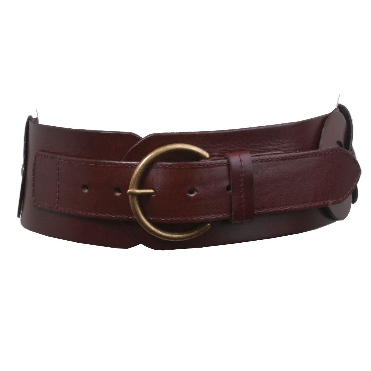 Ladies 3" (75 mm) Wide High Waist Round Disk Linked Braided Cowhide Top Full Grain Leather Belt, Brown | 37"