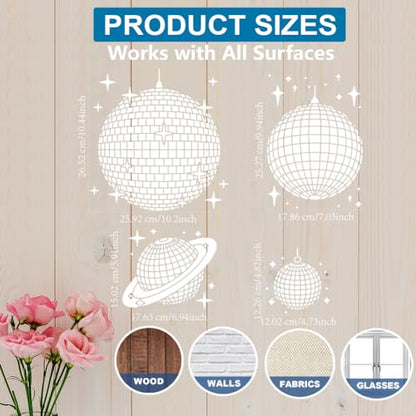 MAYJOYDIY 4 Size Disco Ball Stencil 6~11.8inch Dancing Party Dazzling Ball Stencil with Paint Brush Shiny Star Music Bar Party Light Templates for Furniture Windows Wood Wall Tile Canvas Fabric Floor