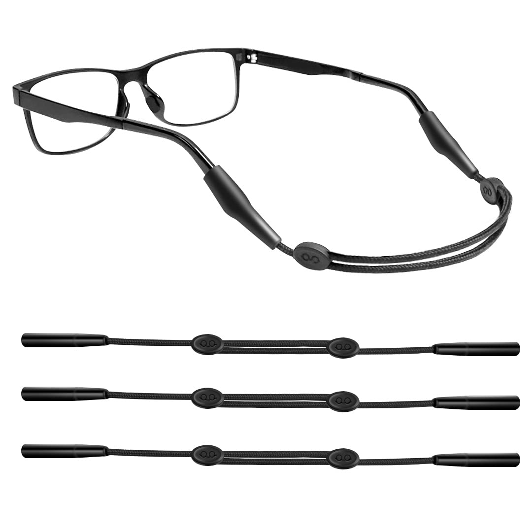Festty Glasses Strap Sports 3 pcs, Eyeglasses Strap Holder for Kids Women Men, Adjustable Sunglasses lanyard string chain，Reading eye glasses holders around neck, Eyewear Retainer (Black)