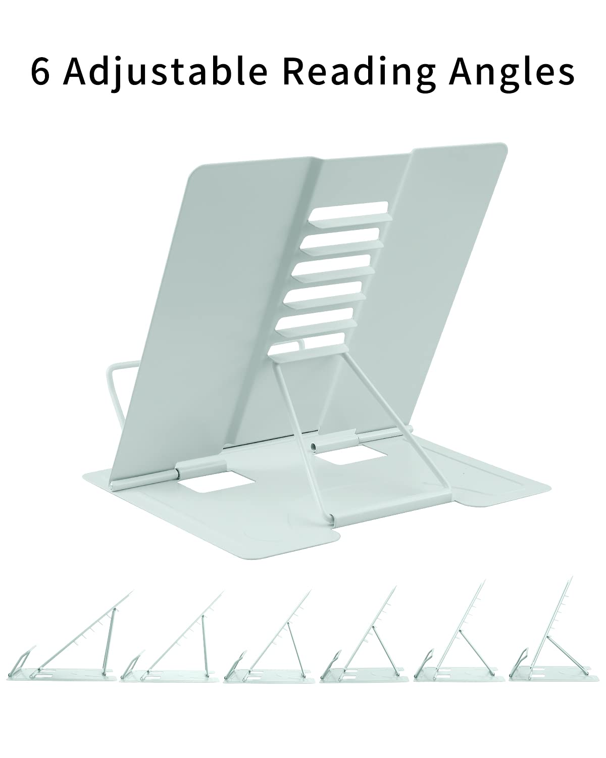 MSDADA Desk Book Stand Metal Reading Rest Book Holder Angle Adjustable Stand Document Holder Portable Sturdy Lightweight Bookstands-Textbooks Tablet Music Books Cook Recipe (Macaron Green)