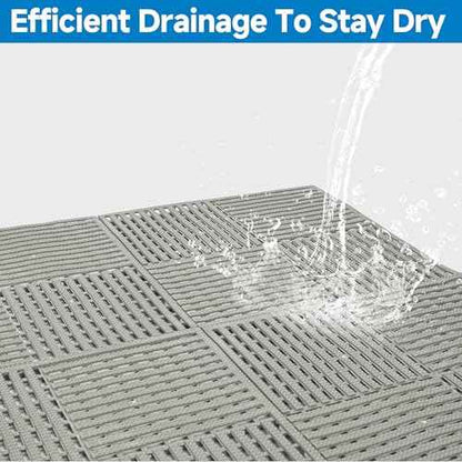 jxgzyy 24Pcs Interlocking Drainage Tiles, 12"¡¿12" Non-Slip Modular Interlocking Cushion Soft PVC Drainage Mat for Pool Bathroom Patio Balcony Boat Garage, Gray