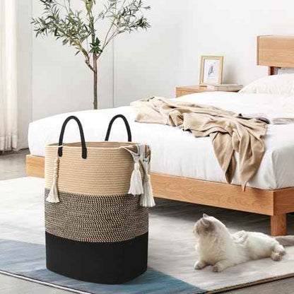 Woven Laundry Basket for Clothes, 100 L Large Rectangle Laundry Hampers, Nursery Storage Basket for Toys, Tall Dirty Clothes Hamper for Bedroom Aesthetic, Bathroom, Laundry Room