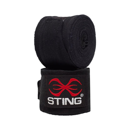 STING Elasticized Boxing Hand Wraps, Boxing Equipment for Professional Competition and Training, Black, 120 Inches