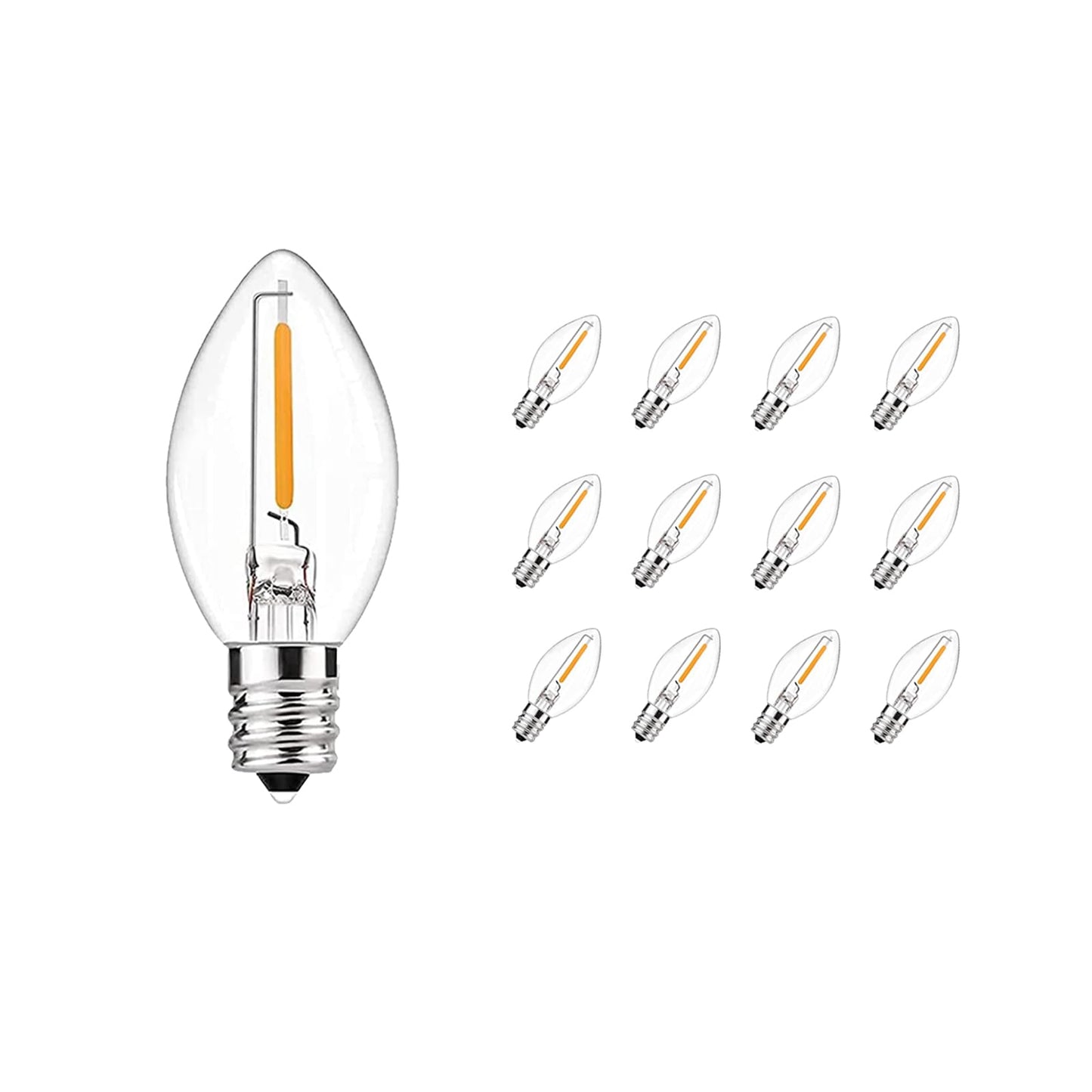 CHYParty 12 Pack C7 LED Christmas Bulbs, E12 Candelabra Base, 0.6W Warm White Dimmable Clear - Halloween Light Bulbs for Indoor/Outdoor String Lights, Patio Party Wedding Xmas Tree Replacement