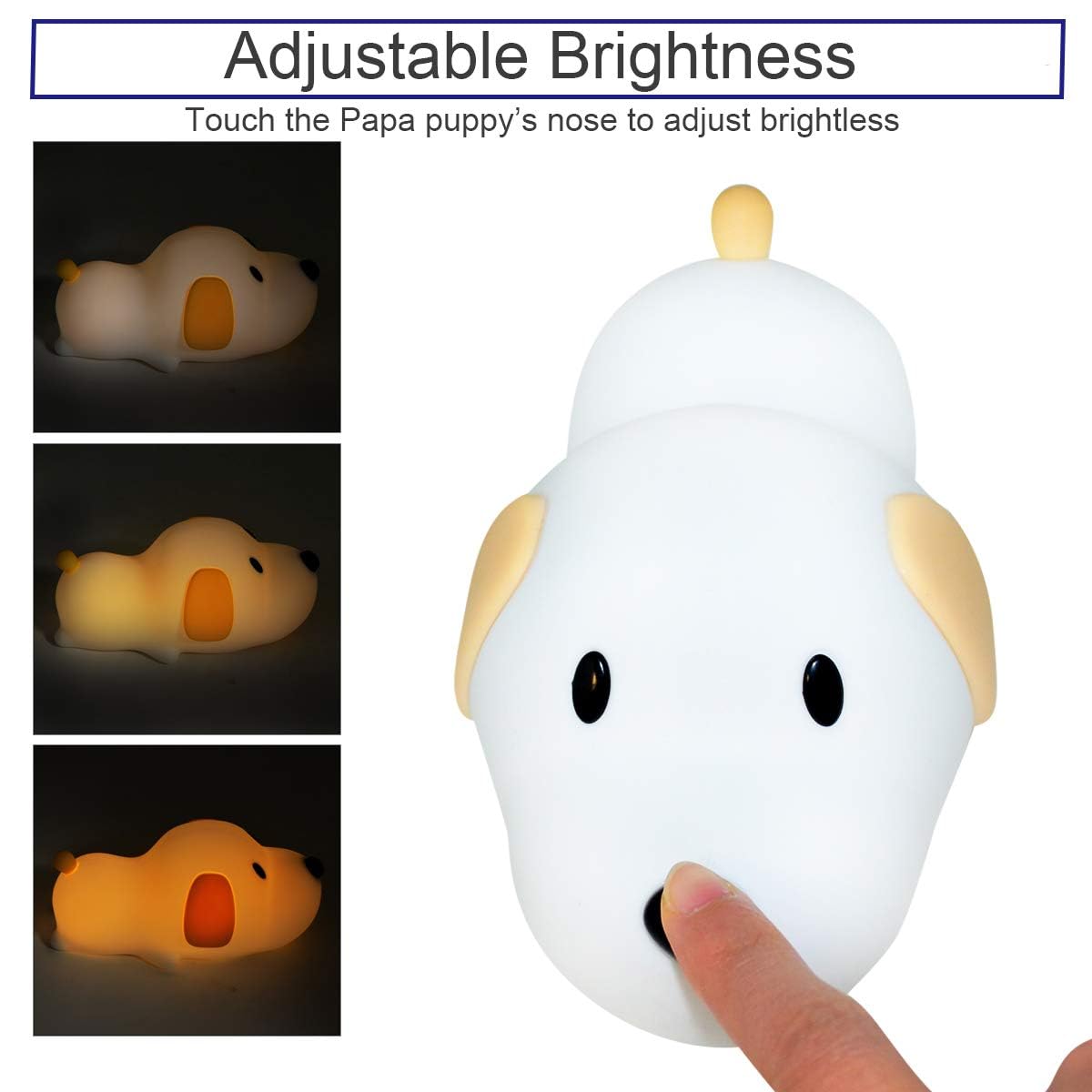S NMT Silicone LED Papa Puppy Night Light Touch Sensor Switching Night Lamp, Transform Between Warm White 2700K and White 6500K, Safe SIL+ABS, Sleep Timer Setting for Kids Babies Bedside and Nursery