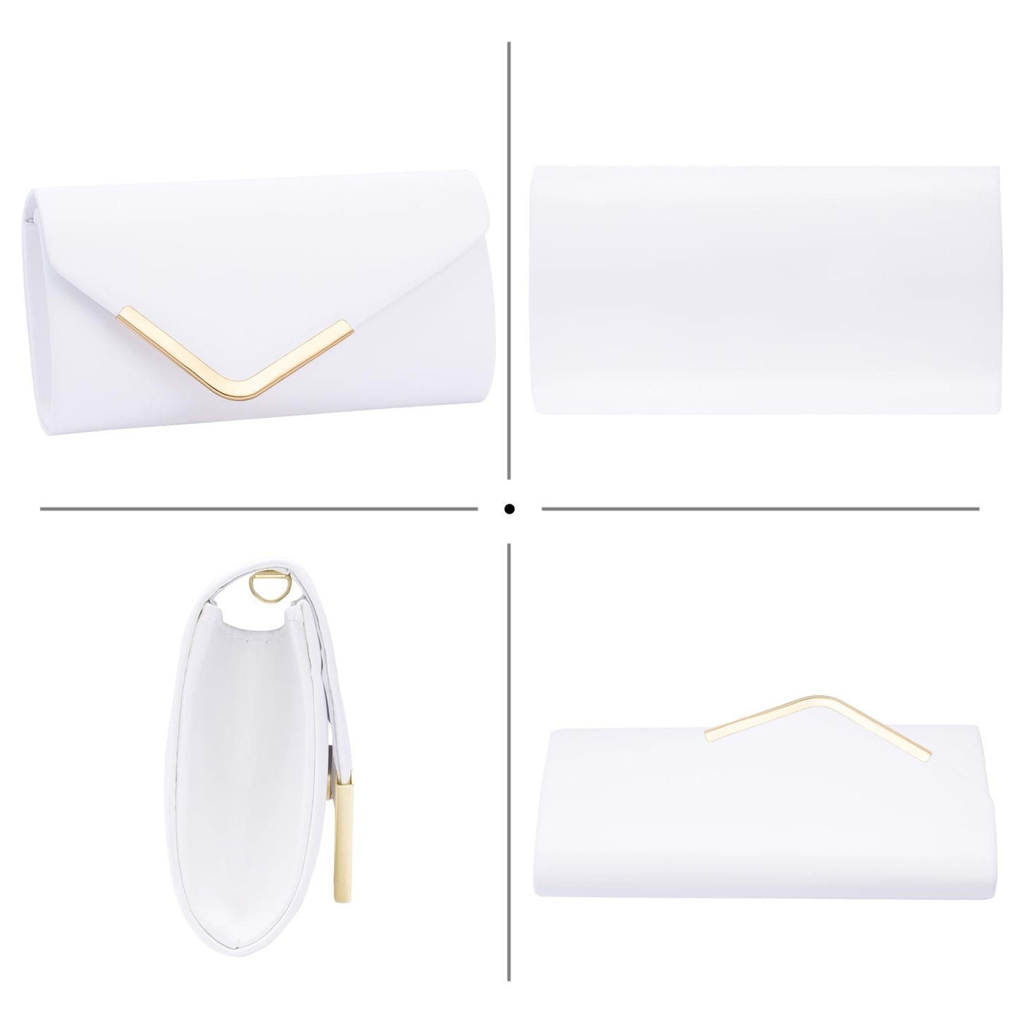 Larcenciel White Clutch Purses for Women, Trendy Leather Evening Bag w/Chain, Fashion Envelope Lady Shoulder Crossbody Handbags, Sparkly Party Prom Purse Bride Wedding Guest Clutch Dress Carry on Bags