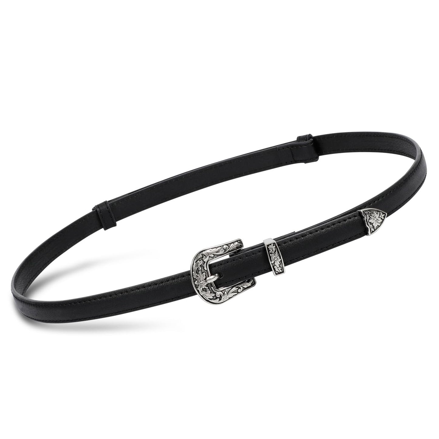 SUOSDEY Western Skinny Leather Belts for Women Adjustable Thin Waist Belt for Dresses with Vintage Buckle
