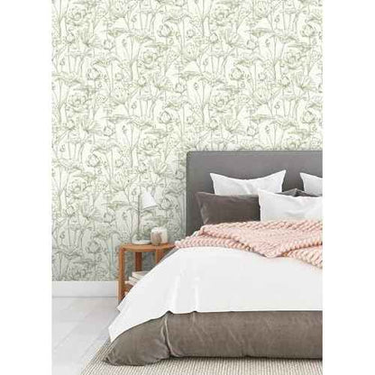 Vinjiasin Peel and Stick Wallpaper Green Floral Contact Paper Boho Modern Lotus Wall Paper for Bedroom Bathroom Living Room Self Adhesive Removable Flower Leaf 17.3"x 78.7"