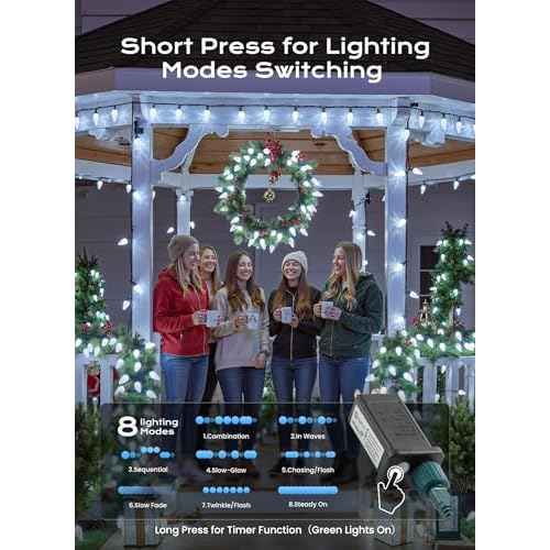 Minetom C9 Christmas Lights Outdoor, 100 FT 150 LED Connectable C9 String Lights with 8 Modes and Timer Extendable Xmas Tree Patio Roofline Garden Yard Holiday Party Indoor Outdoor Decoration, White