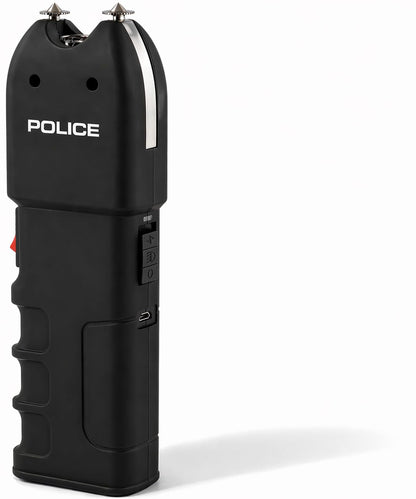 POLICE Stun Gun for Self Defense 928 - High Voltage Rechargeable with LED Flashlight, Compact & Heavy Duty, Personal Security for Women & Men - Black