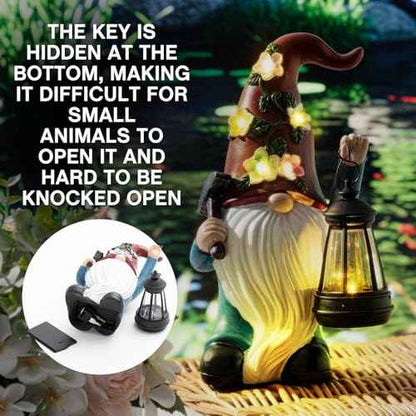 Hide A Key Outside Gnome Figurine Key Hiders Outside Gnome Statues Resin with Solar Light Decorations for Yard Outdoor Garden