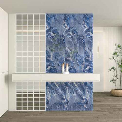 CHIHUT Marble Contact Paper Peel and Stick 12''x100'' Blue Marble Wallpaper for Countertops Waterproof Self Adhesive Countertop Contact Paper Decorative Vinyl Film for Cabinets Desk Shelf Liner