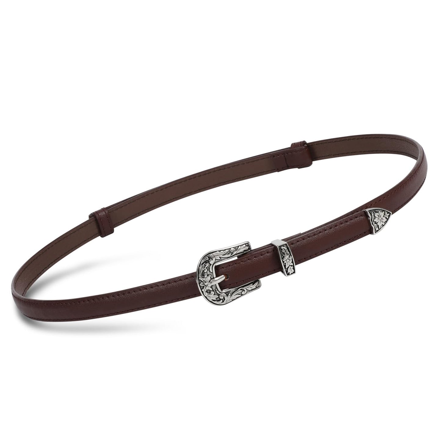 SUOSDEY Western Skinny Leather Belts for Women Adjustable Thin Waist Belt for Dresses with Vintage Buckle